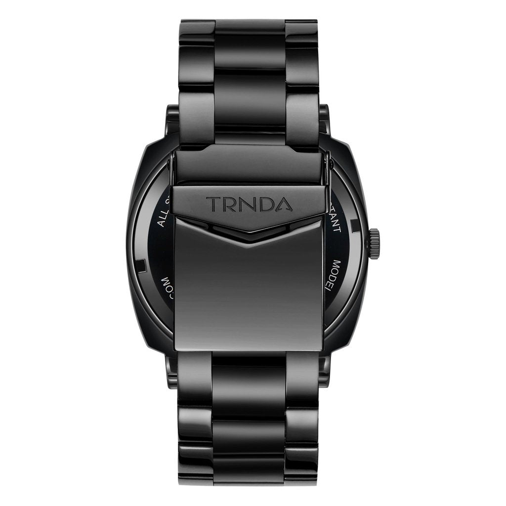 TRNDA MEN'S SQUARE BLACK STAINLESS STEEL WATCH - SEAWEED GREEN DIAL, TRENDY & DURABLE