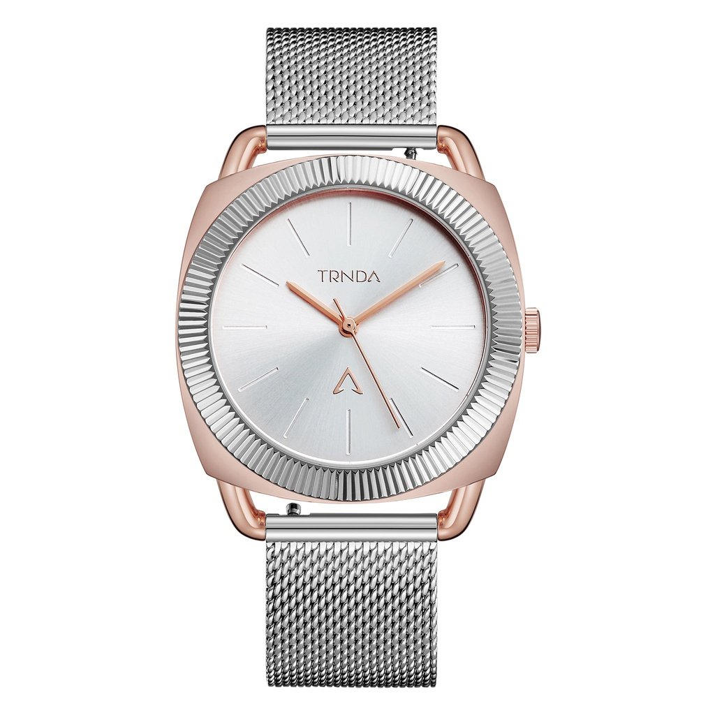 TRNDA Women's Watch with Rose Gold Stainless Steel Case and Silver Stainless Steel Band