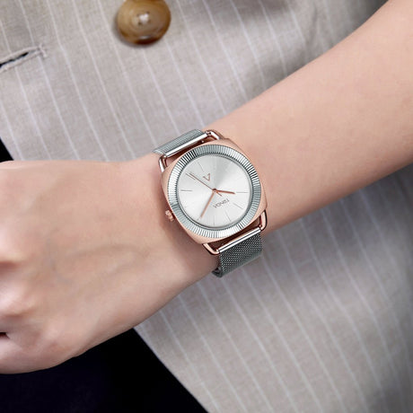 TRNDA Women's Watch with Rose Gold Stainless Steel Case and Silver Stainless Steel Band