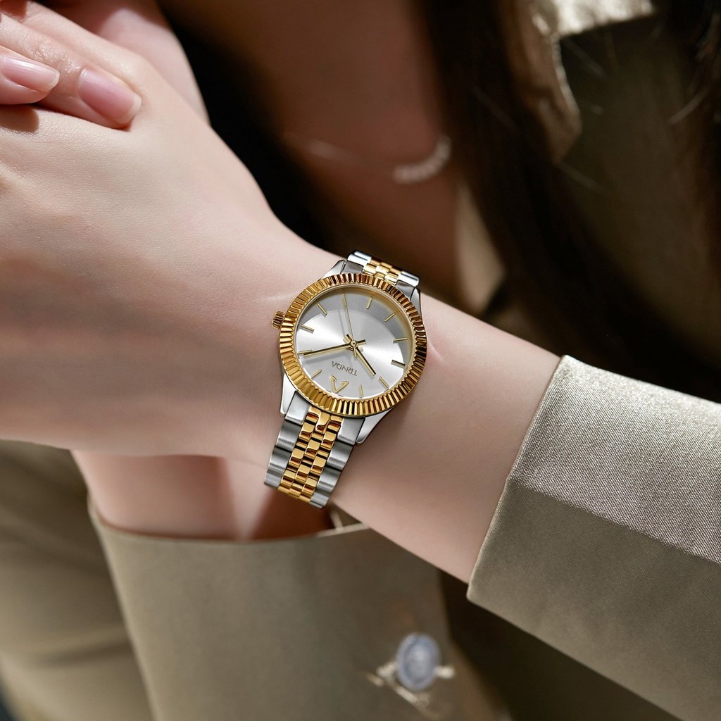 TRNDA Women's Watch with Silver Stainless Steel Case and Silver & Gold Stainless Steel Band