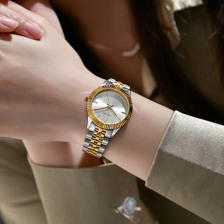 TRNDA Women's Watch with Silver Stainless Steel Case and Silver & Gold Stainless Steel Band