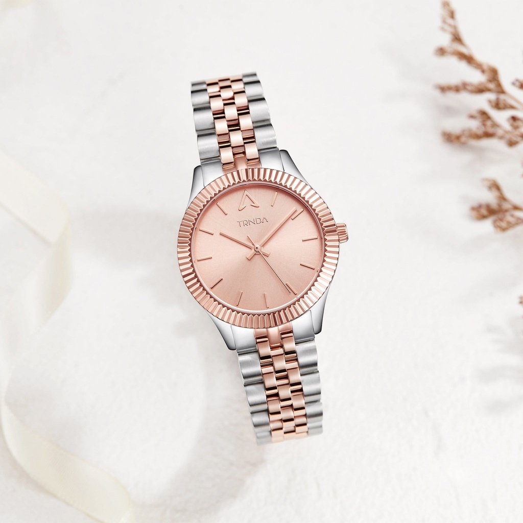 TRNDA Women's Watch with Silver Stainless Steel Case and Silver & Rose Gold Stainless Steel Band