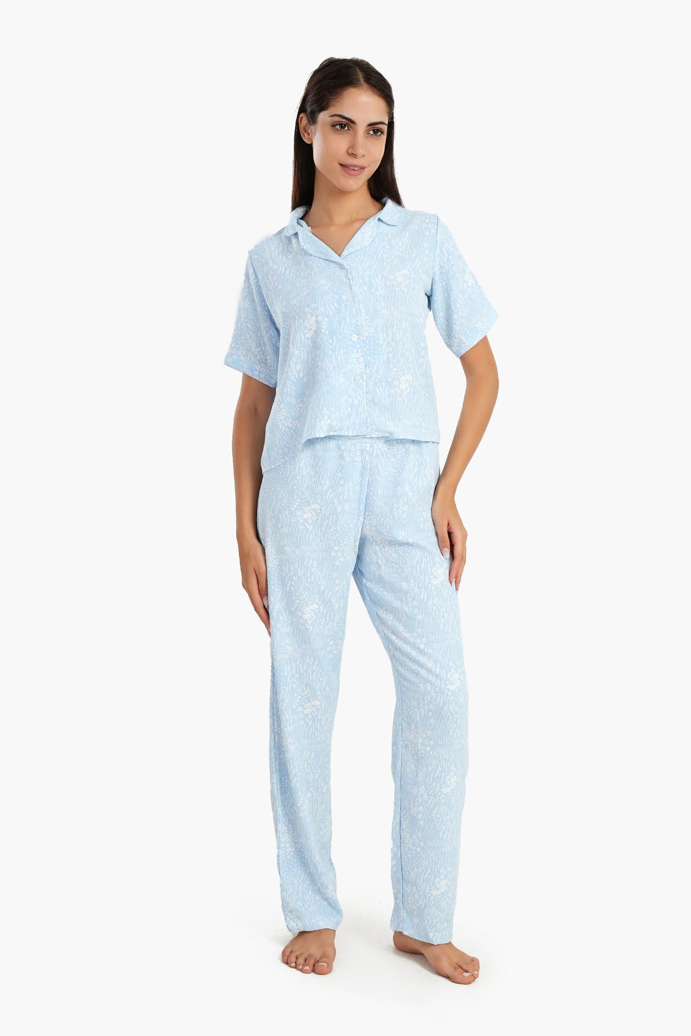 Carina - Blue Self Pattern Pyjama Set
