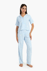 Carina - Blue Self Pattern Pyjama Set