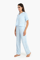 Carina - Blue Self Pattern Pyjama Set