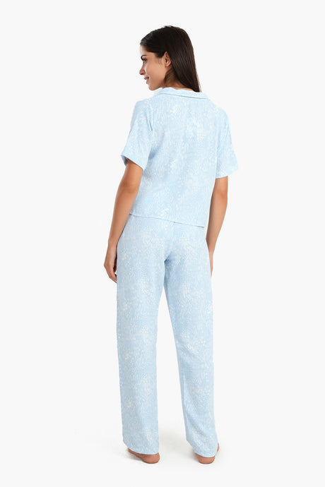 Carina - Blue Self Pattern Pyjama Set