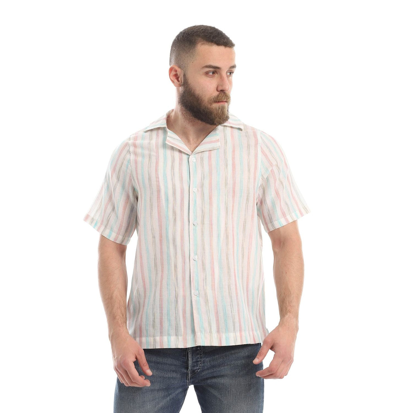 champs land - Hawaii Linen Short Sleeved striped Shirts