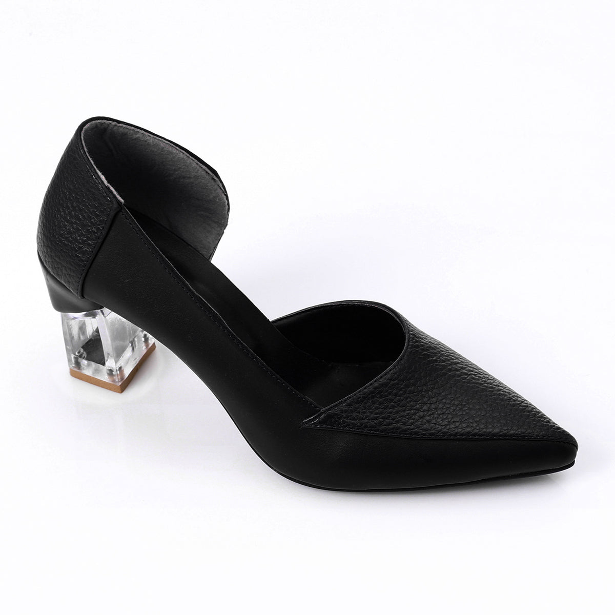 Snatch - Pointed Leather Pump Transparent Heels - Black