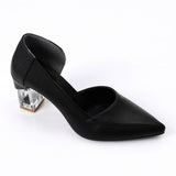 Snatch - Pointed Leather Pump Transparent Heels - Black
