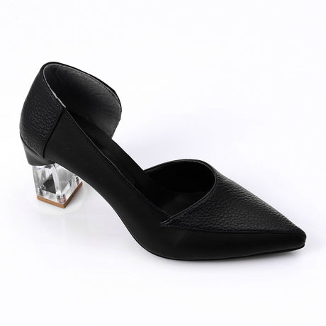 Snatch - Pointed Leather Pump Transparent Heels - Black