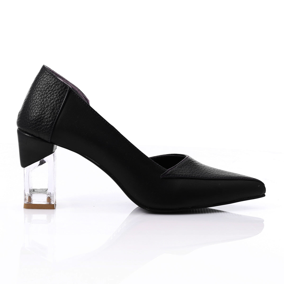 Snatch - Pointed Leather Pump Transparent Heels - Black