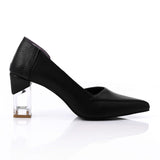 Snatch - Pointed Leather Pump Transparent Heels - Black
