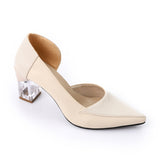 Snatch - Pointed Leather Pump Transparent Heels - Beige