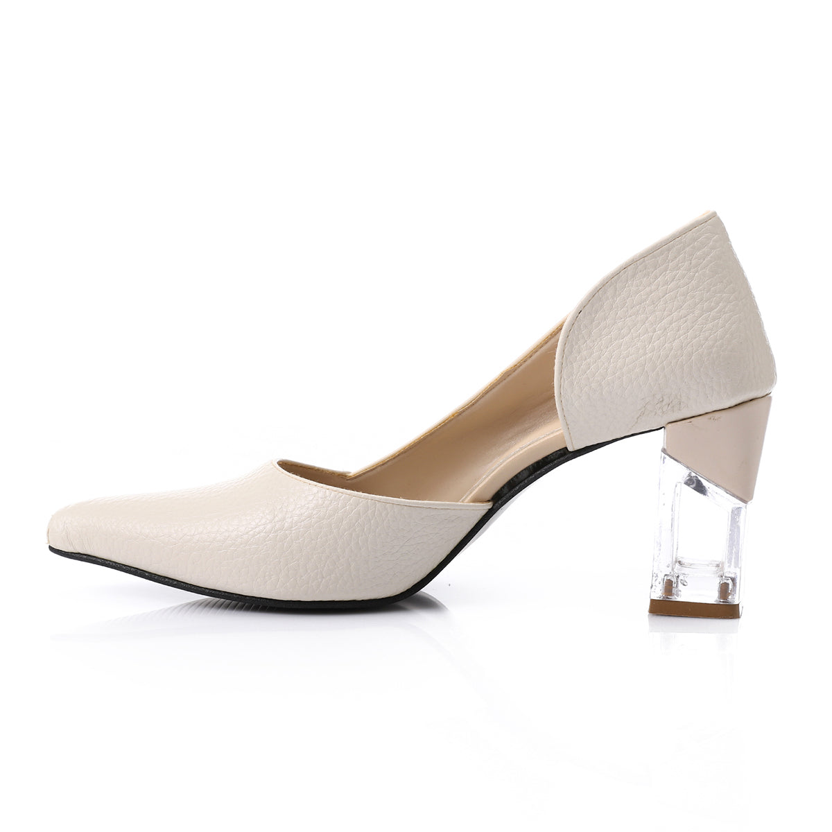 Snatch - Pointed Leather Pump Transparent Heels - Beige