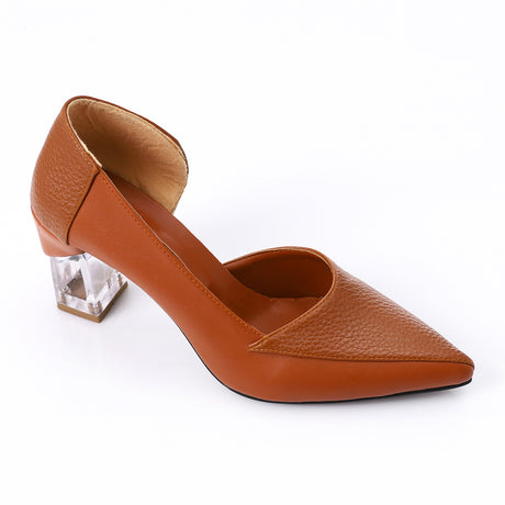 Snatch - Pointed Leather Pump Transparent Heels  - Havana