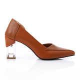 Snatch - Pointed Leather Pump Transparent Heels  - Havana