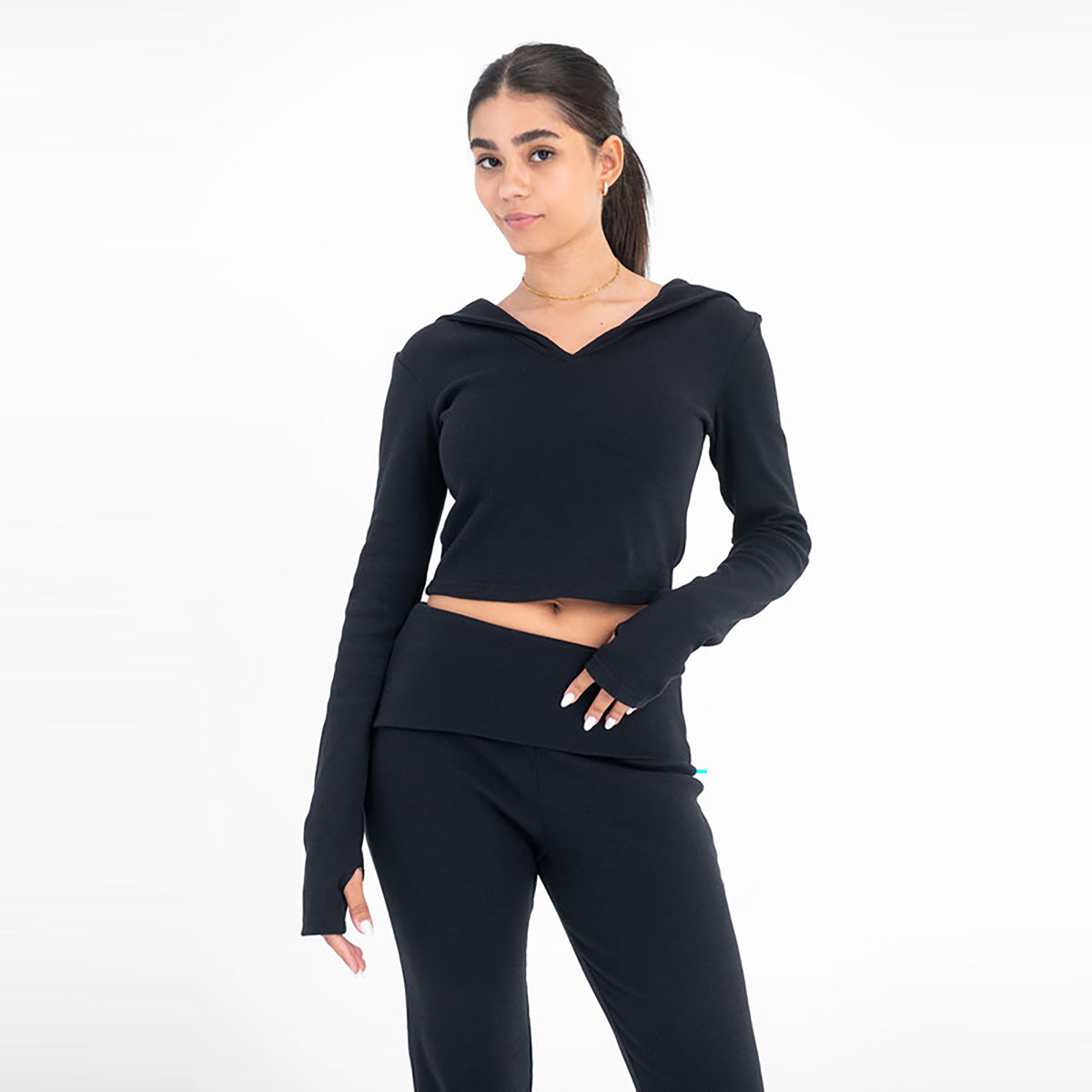 Virmo -  Ribbed Cropped Hoodie for women