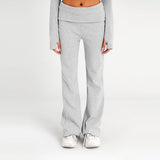 Virmo -  Foldover Ribbed Flare Pants for women