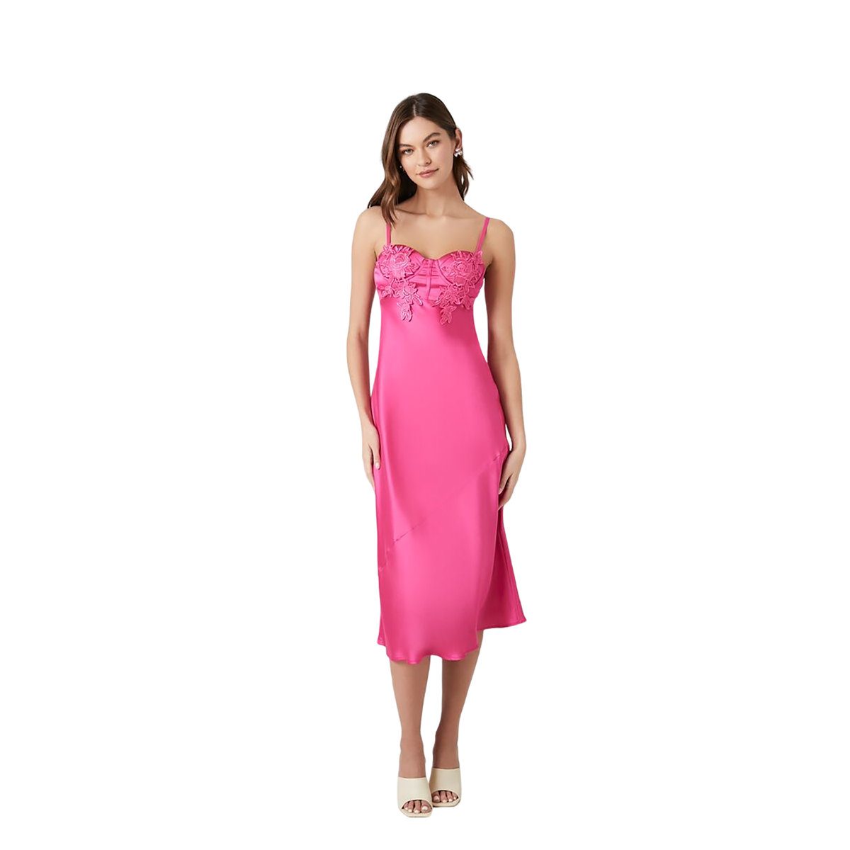 Forever 21 - Lace-Trim Satin Midi Slip Dress - Sold by FIG
