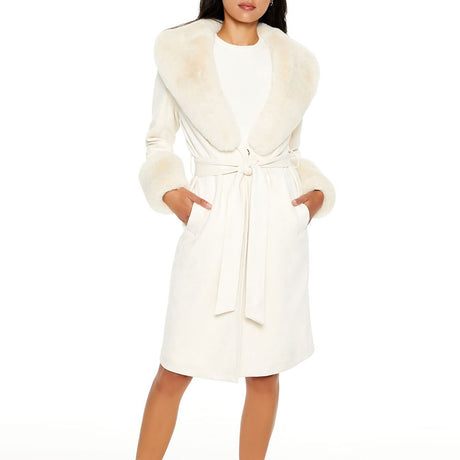 Forever 21 - Faux Fur-Trim Faux Suede Trench Coat - Sold by FIG