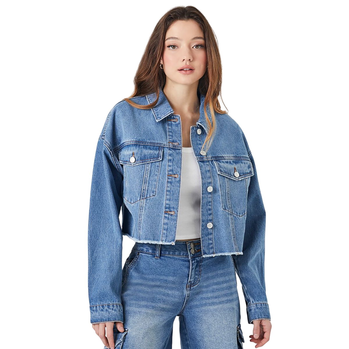 Forever 21 - Cropped Denim Trucker Jacket - Sold by FIG