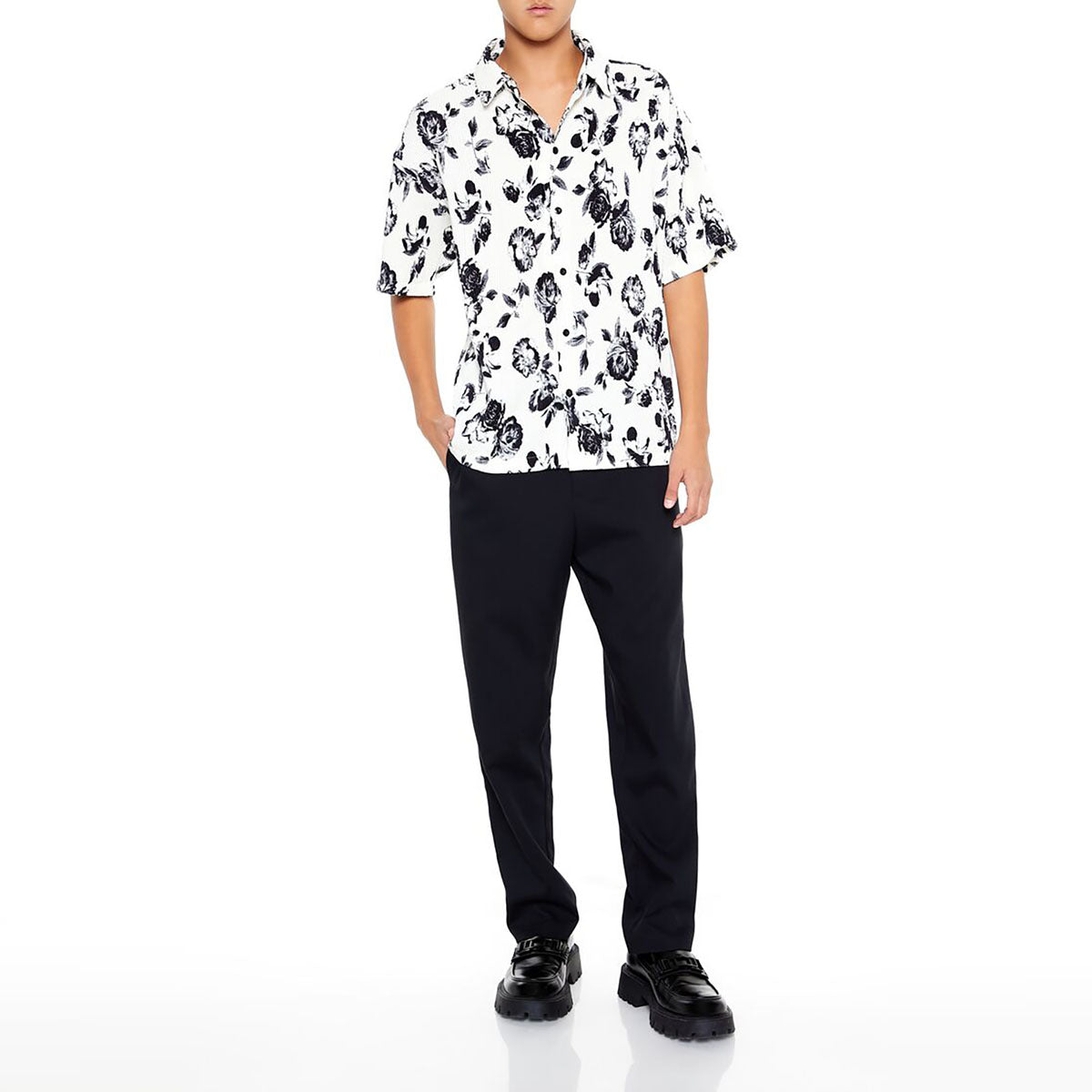 Forever 21 - Plisse Rose Print Shirt - Sold by FIG