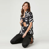Forever 21 - Oversized Satin Abstract Print Shirt - Sold by FIG