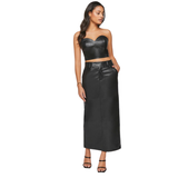 Forever 21 - Faux Leather Slit Midi Skirt - Sold by FIG