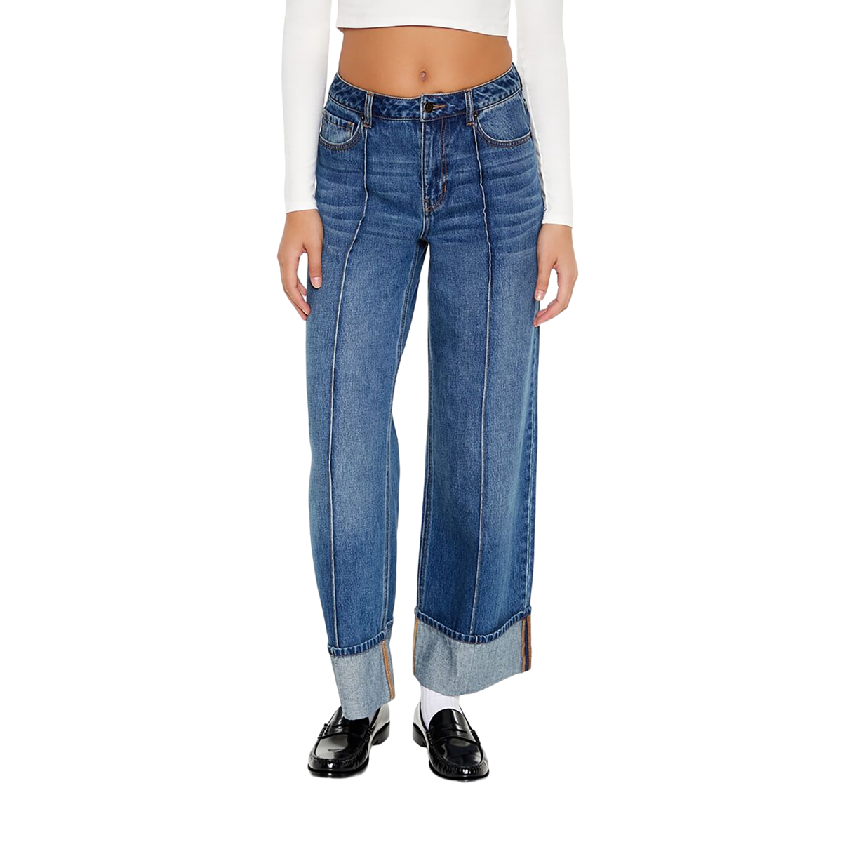 Forever 21 - Cuffed High-Rise Wide-Leg Jeans - Sold by FIG