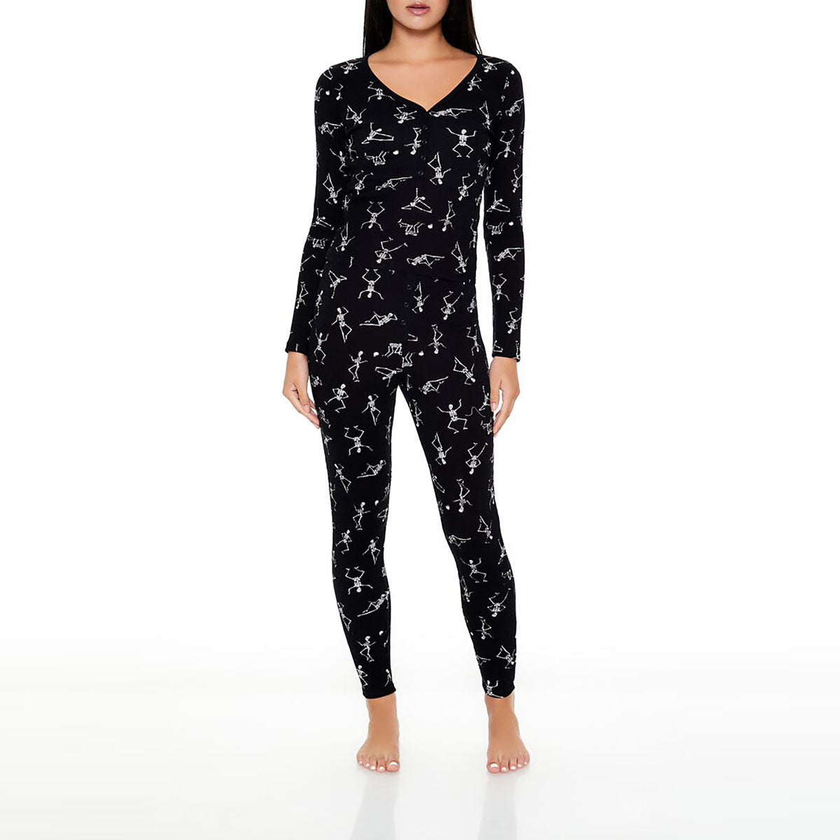 Forever 21 - Skeleton Print Thermal Pajama Top & Pants Set - Sold by FIG
