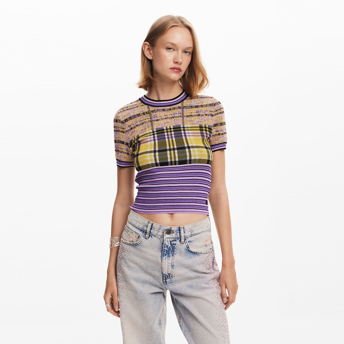 Desigual - Checkered knit T-shirt - Sold by FIG