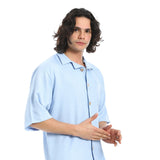 ريد سيركل - طقم قميص وسروال كتان بياقة مطوية - للرجال