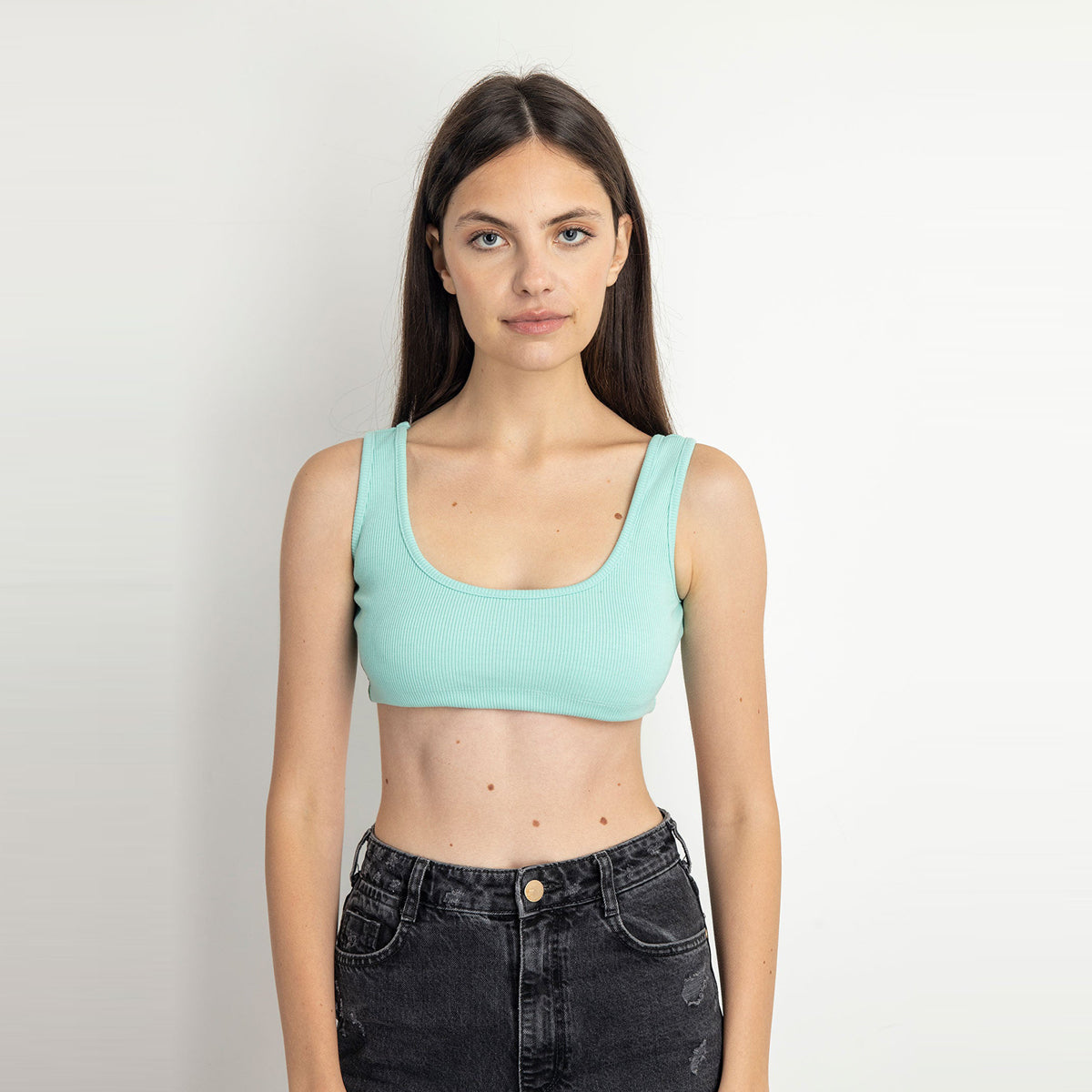 Red circle -  - Square Neck Cropped Tank Top - Aqua