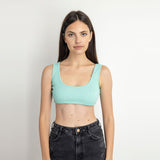 Red circle -  - Square Neck Cropped Tank Top - Aqua