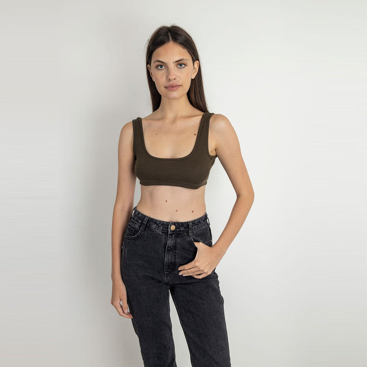 Red circle -  - Square Neck Cropped Tank Top - Aqua