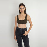 Red circle -  - Square Neck Cropped Tank Top - Aqua