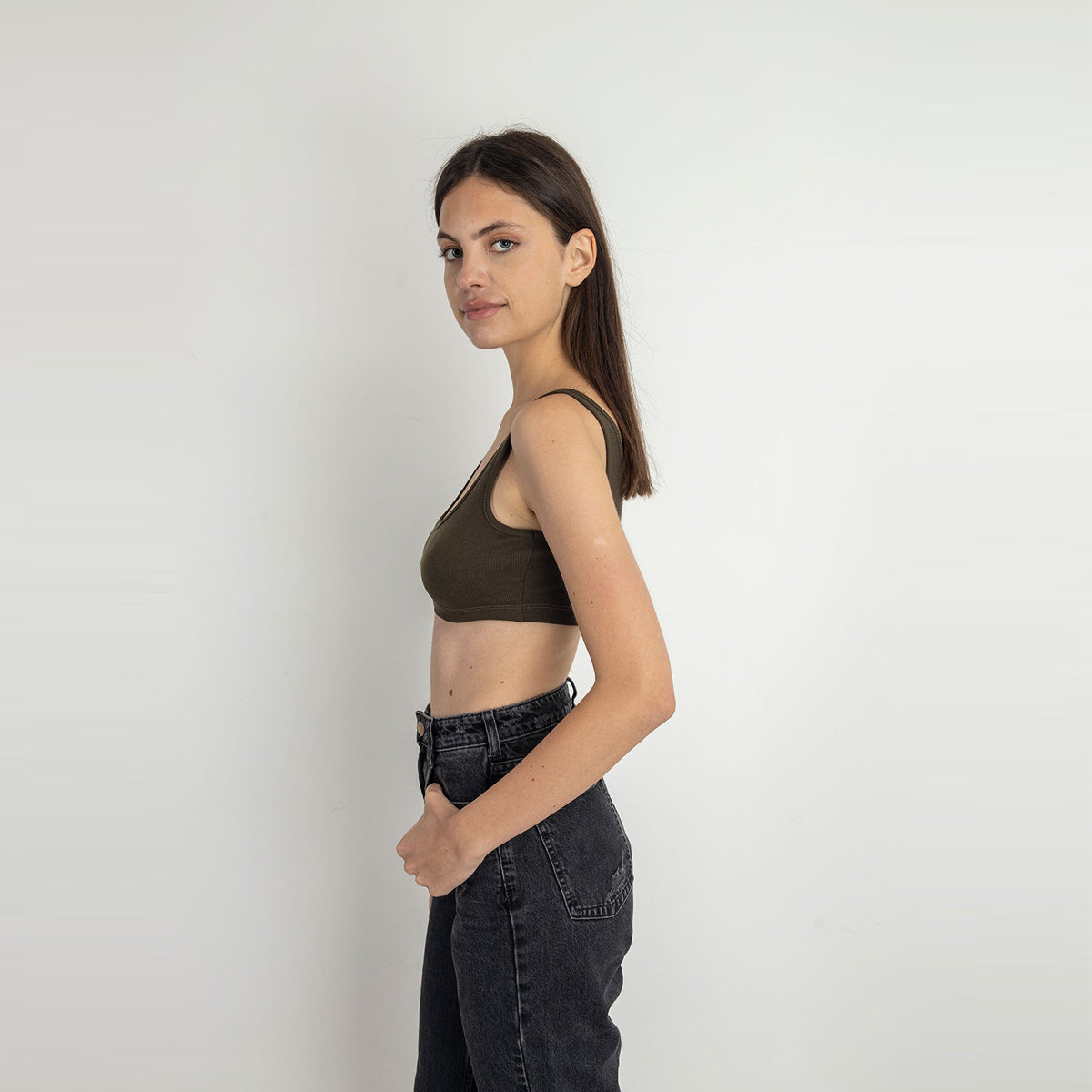 Red circle -  - Square Neck Cropped Tank Top - Aqua