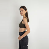 Red circle -  - Square Neck Cropped Tank Top - Aqua