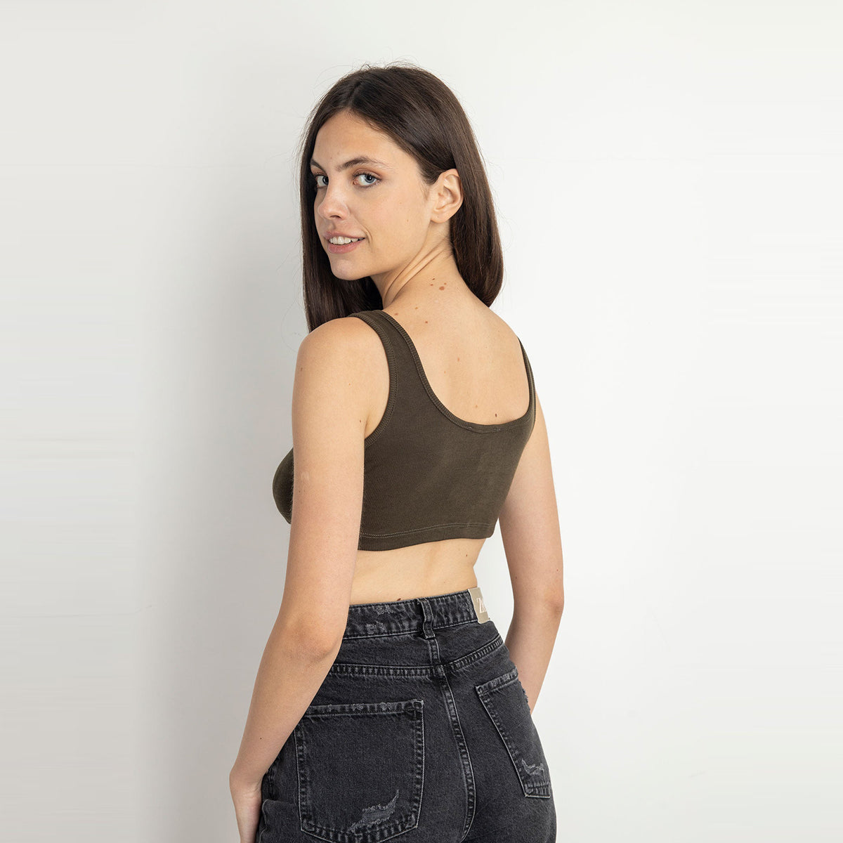 Red circle -  - Square Neck Cropped Tank Top - Aqua