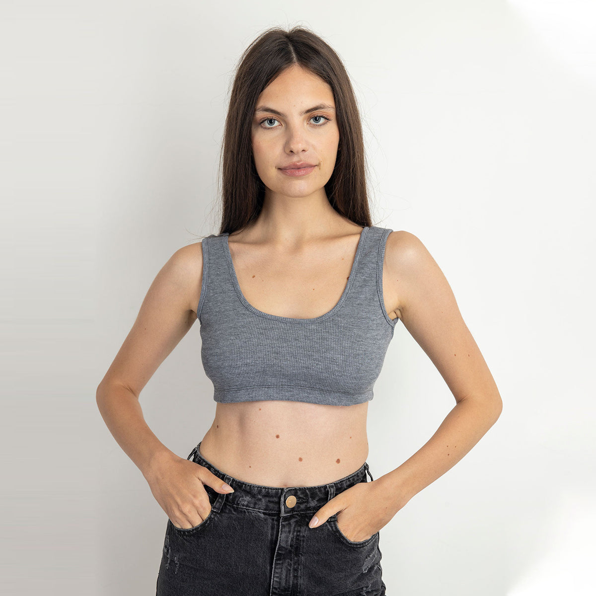 Red circle -  - Square Neck Cropped Tank Top - Aqua