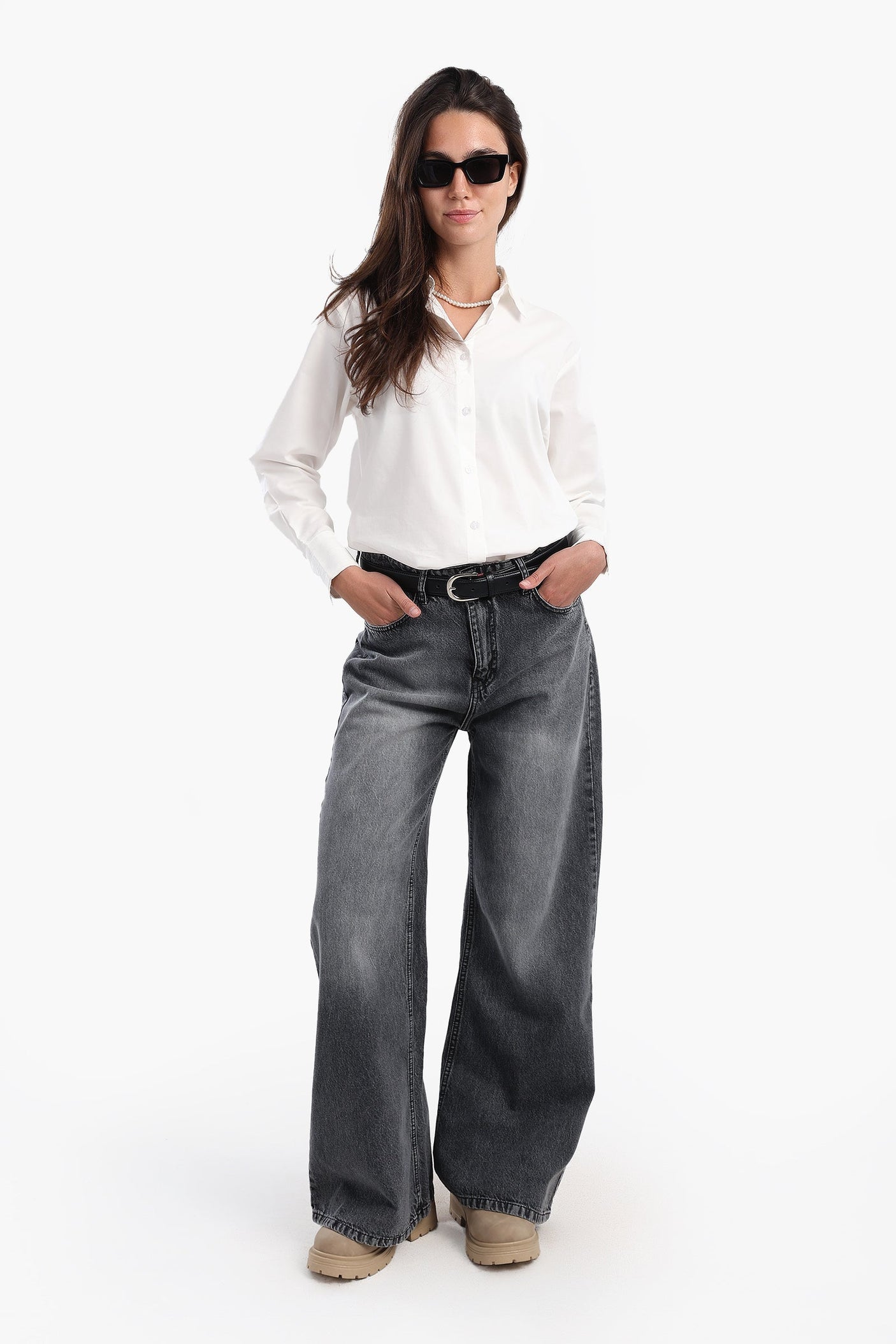 Carina - Denim Pants with Button Closure