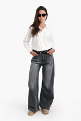 Carina - Denim Pants with Button Closure