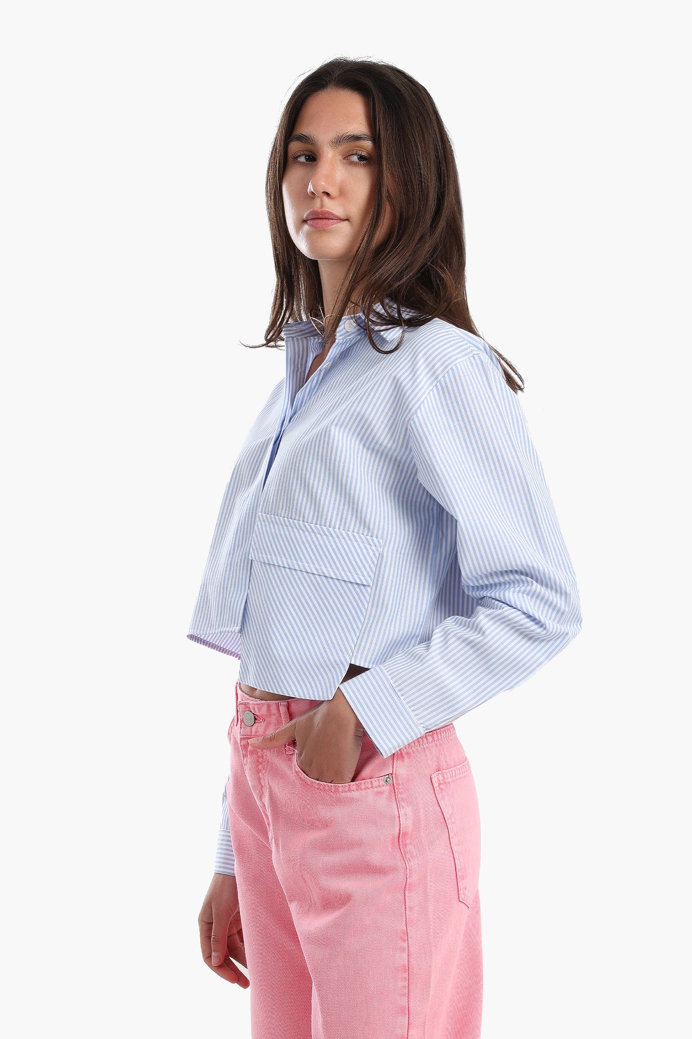 Carina - Cropped Hidden Placket Shirt
