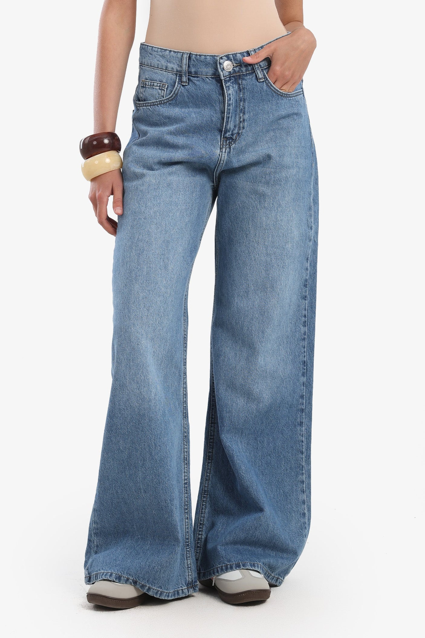 Carina - Denim Pants with Button Closure