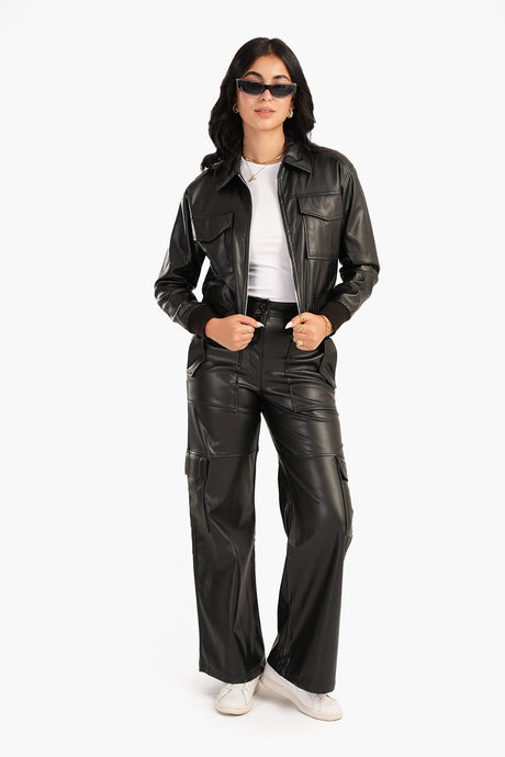 Carina - Faux Leather Cargo Pants
