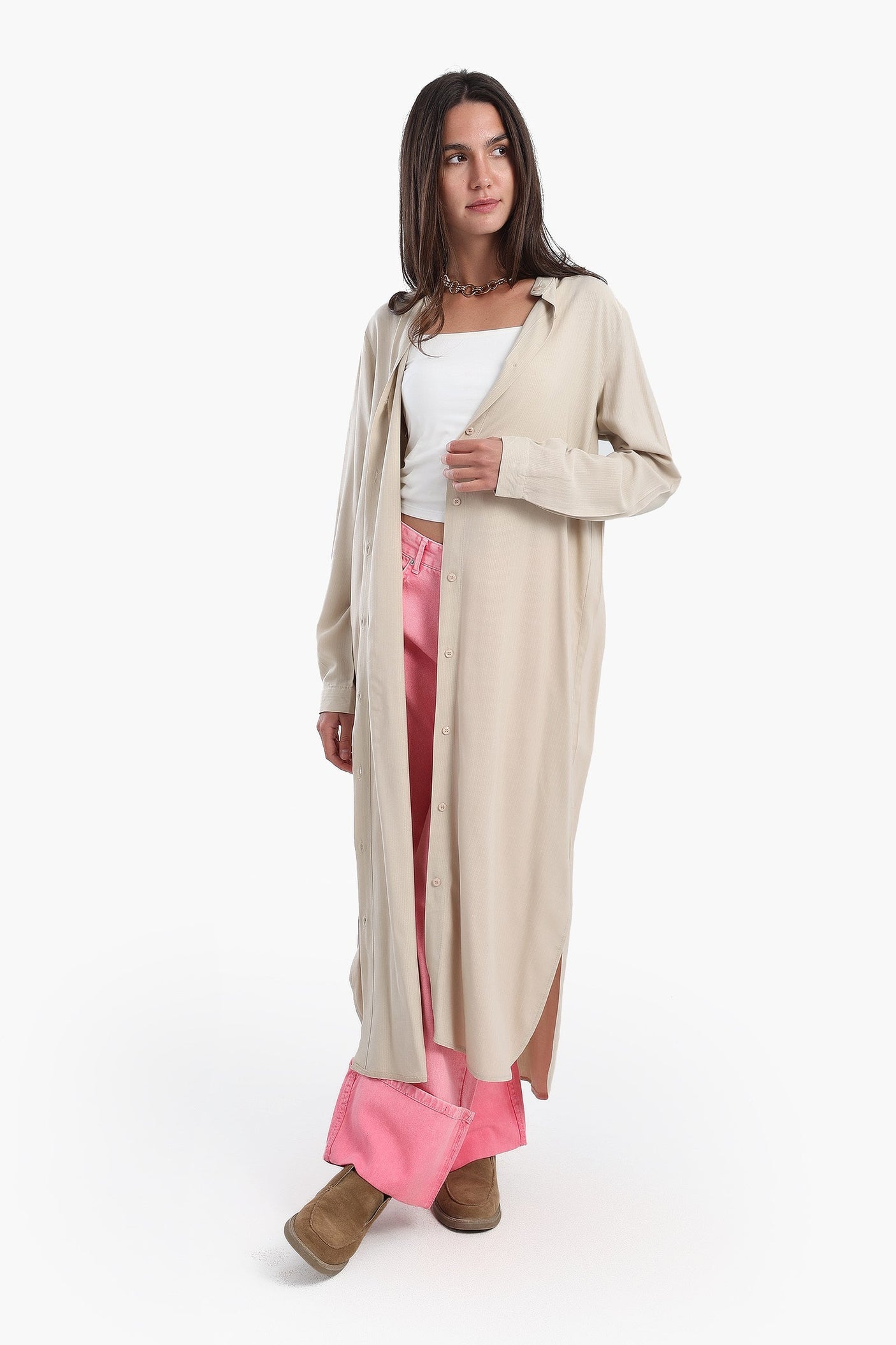 Carina - Long Plain Shirt Dress