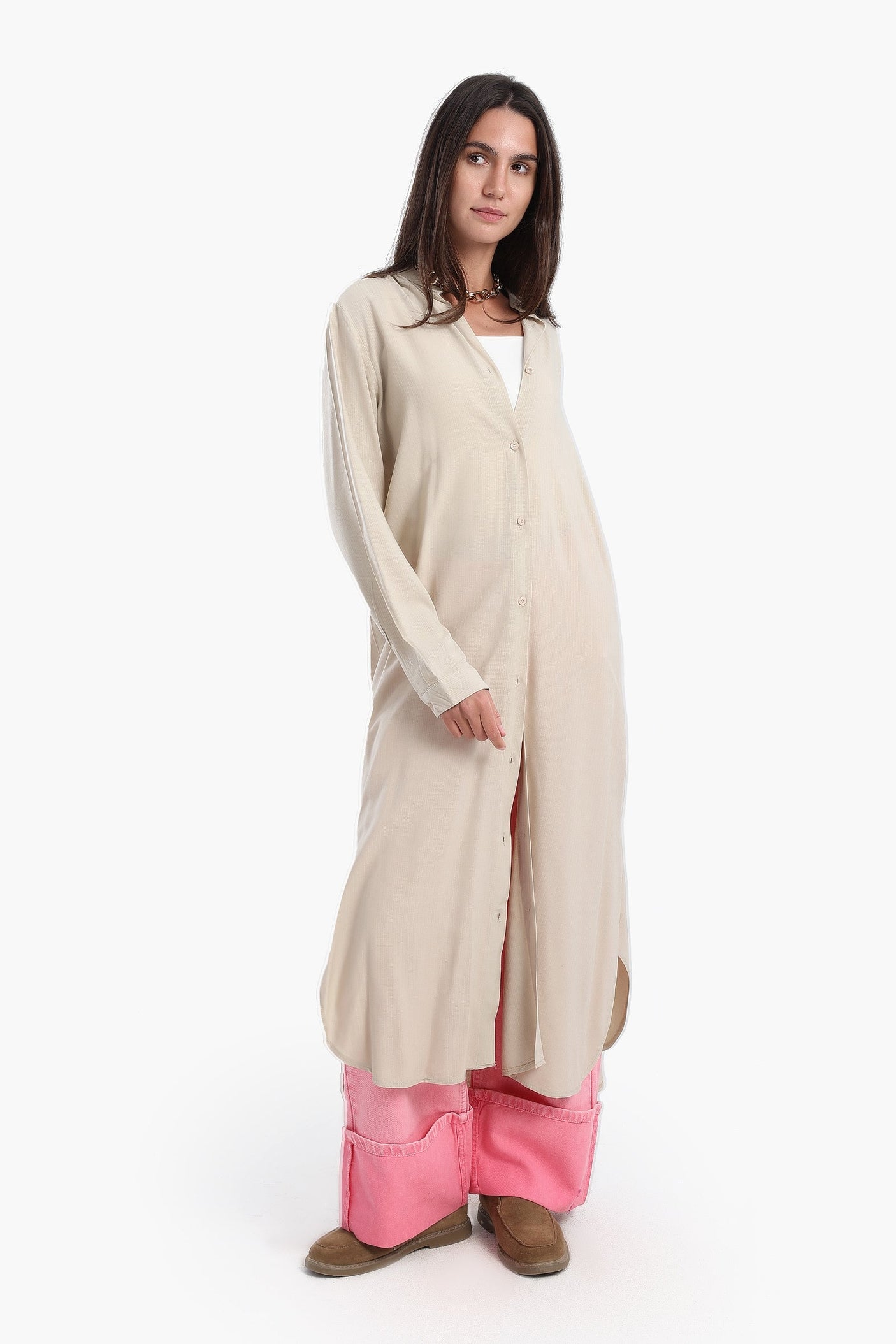 Carina - Long Plain Shirt Dress