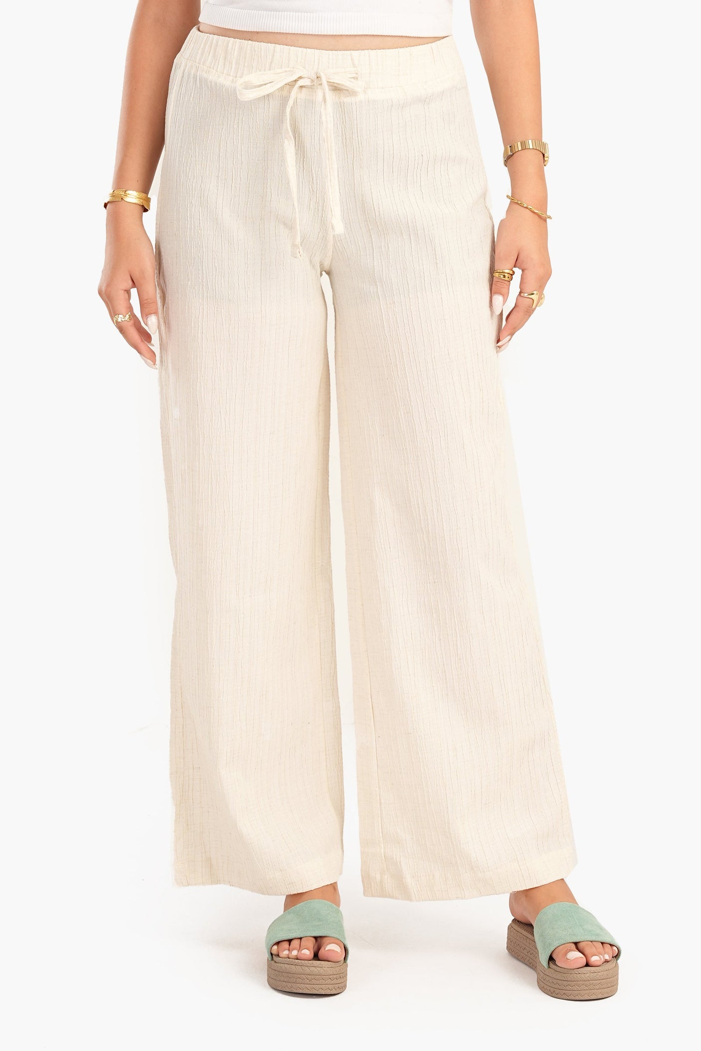 Carina - Self Pattern Linen Pants