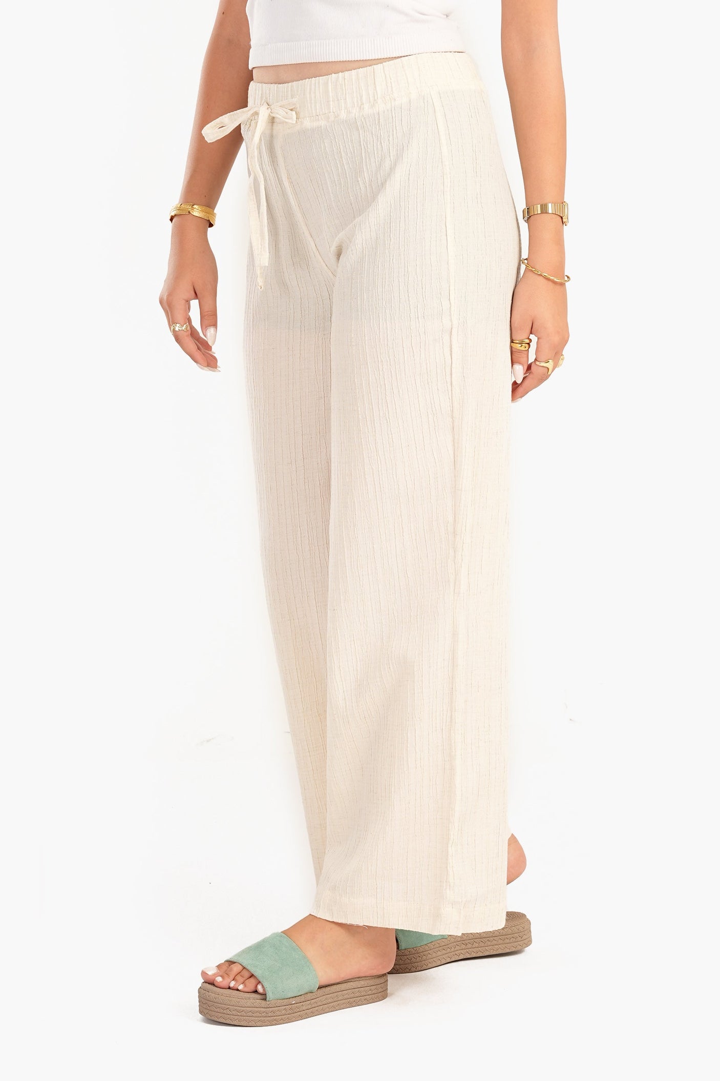 Carina - Self Pattern Linen Pants