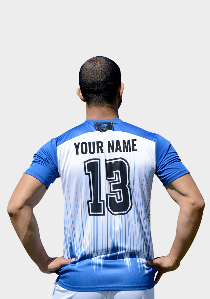 champs land - viga white and royal blue soccer jersey ( add your name )
